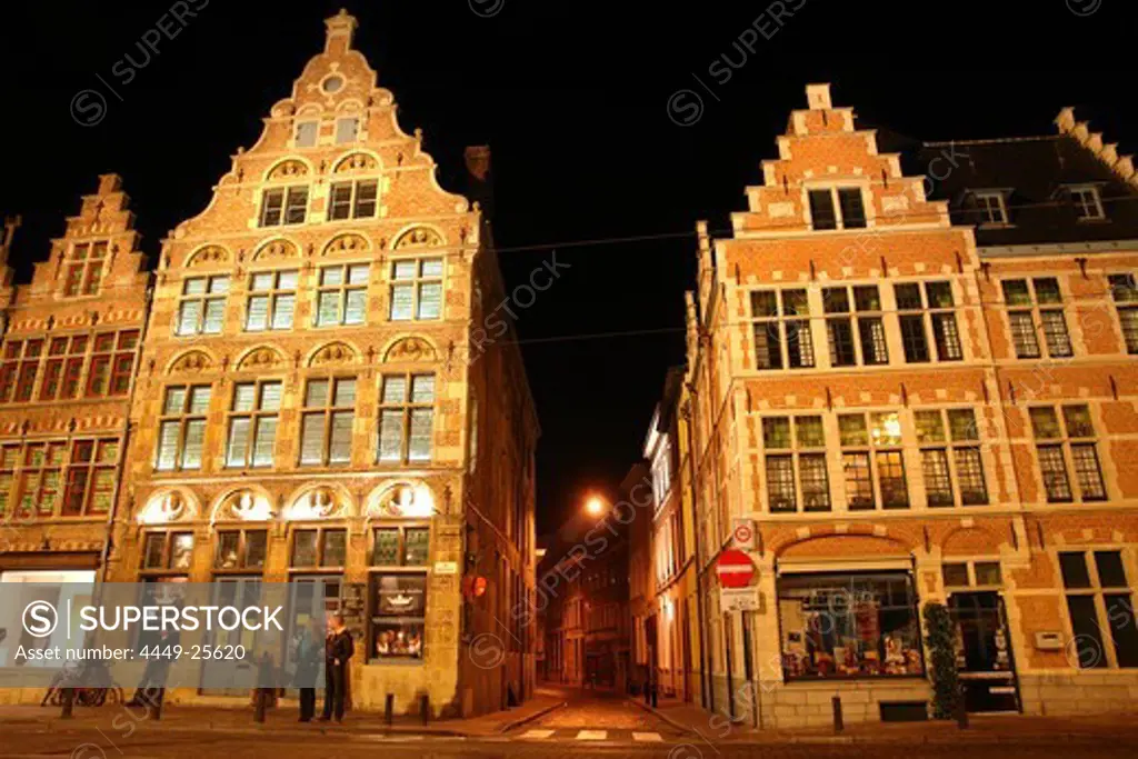 Old Town of Ghent at night, Flanders, Belgium