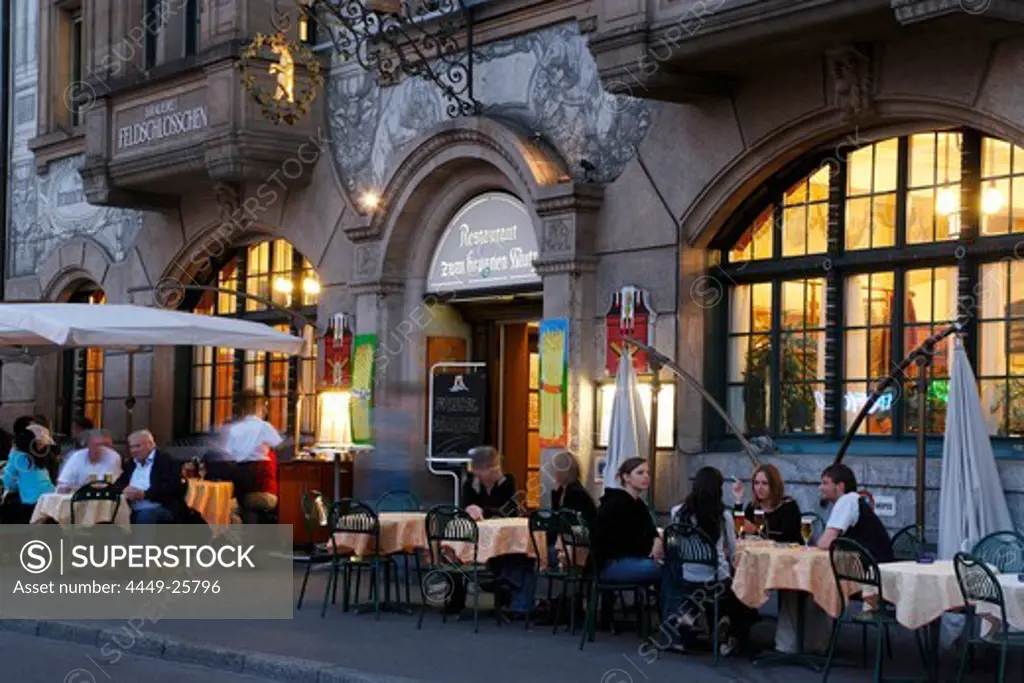 People sitting at tables outside a restaurant, Zum Braunen Mutz, Barfuesserplatz, Basel, Switzerland