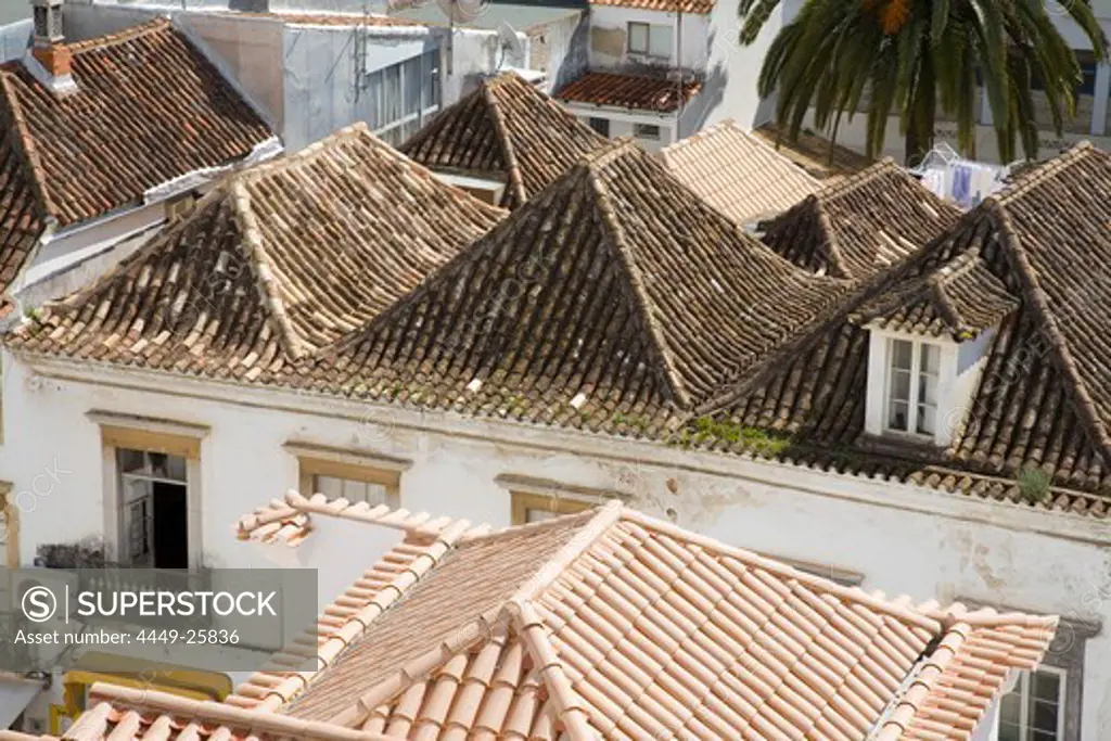 View from the church Santa Maria de Castelo over the old roofs of Tavira, Algarve, South Portugal, Portugal