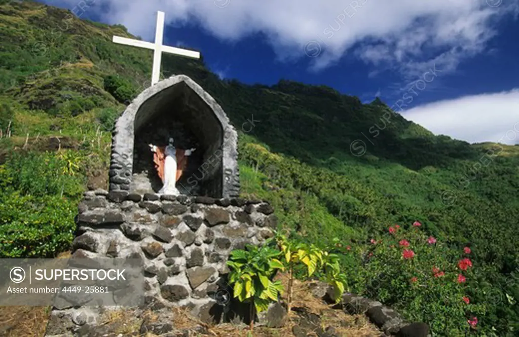 Statue of Christ on the island of Tahuata, French Polynesia