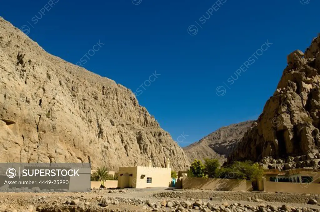 Mountain landscape and valley, Hajjar mountains, Kashab, Khasab, Musandam, Oman