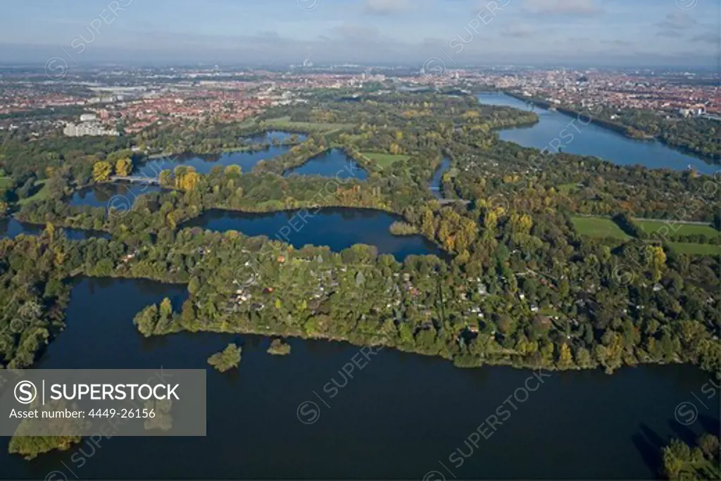 aerial panorama of Hanover, Maschsee Lake, Lower Saxony, Niedersachsen