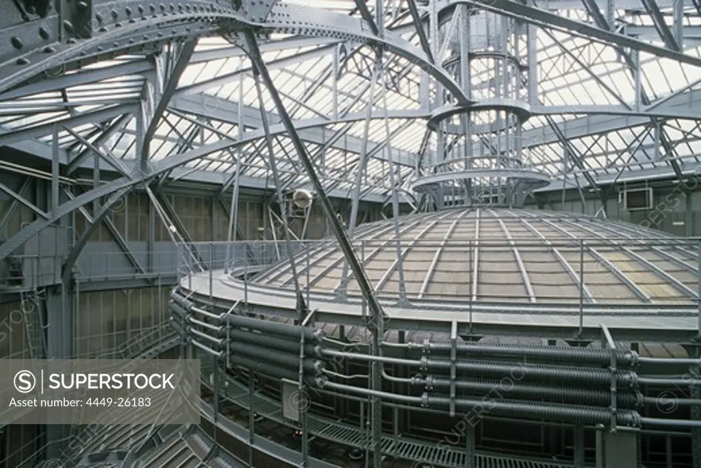 Under the roof above the glass dome is a complex construction, Bank Société Générale, Paris, France, Europe