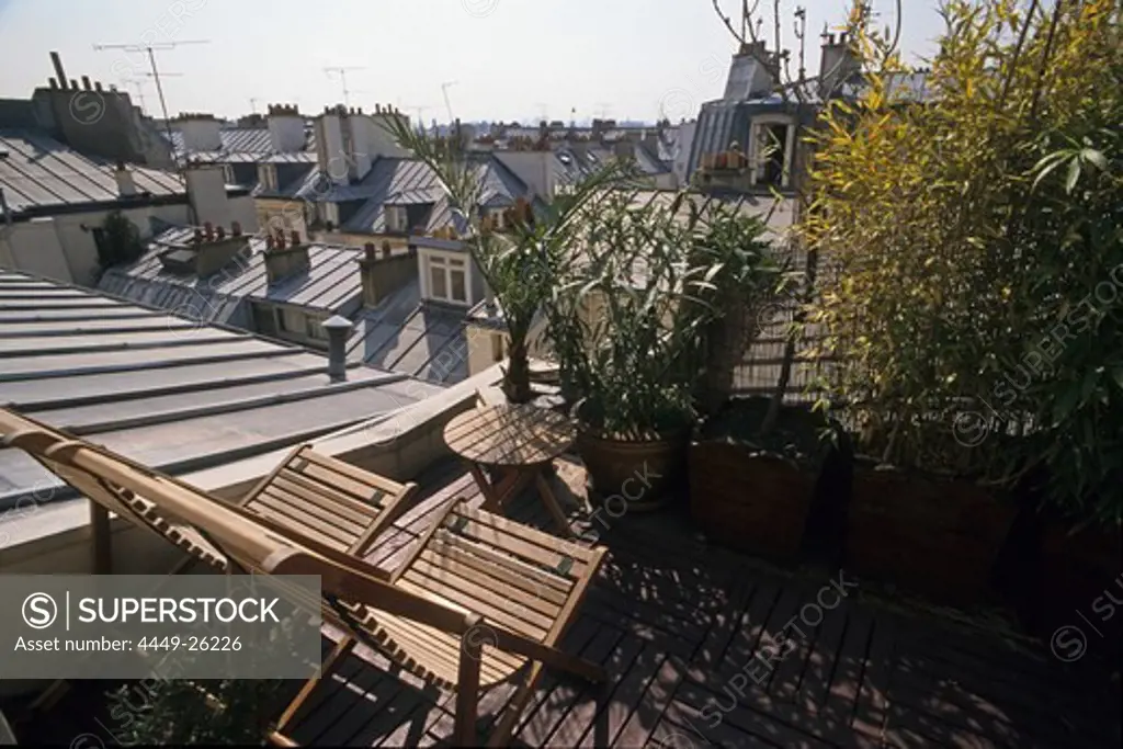 Rooftop garden terrace, rooftops of Paris, Paris, France