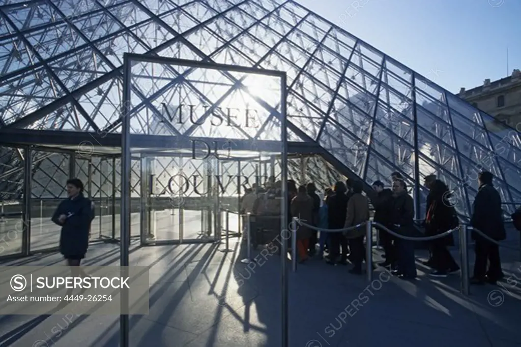 Louvre Museum with the Ieoh Ming Pei glass Pyramid, Paris, France