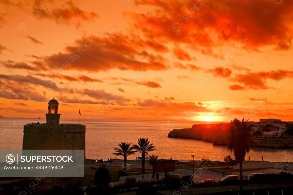 Spain Menorca Mahon Ciutadella Castle St. Nicholas sunset