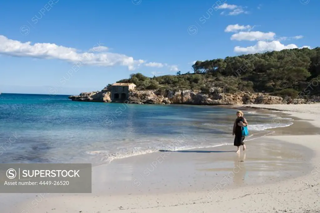 s'Amarador Beach Stroll at Cala Mondrago Bay, Parc Natural de Mondrago, near Portopetro, Mallorca, Balearic Islands, Spain