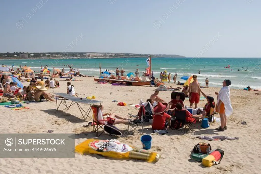 Beach Crowd, El Arenal, Playa de Palma, Mallorca, Balearic Islands, Spain