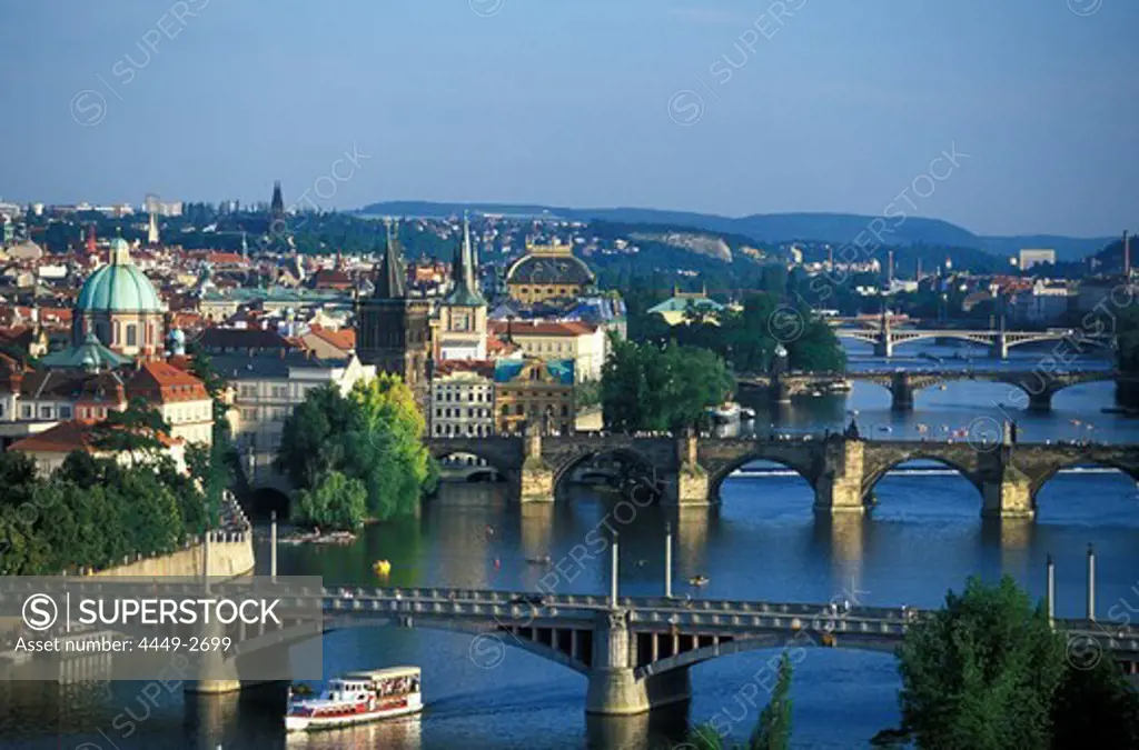 View of Charles Bridge and Vltava river, Prague, Czechia, Europe