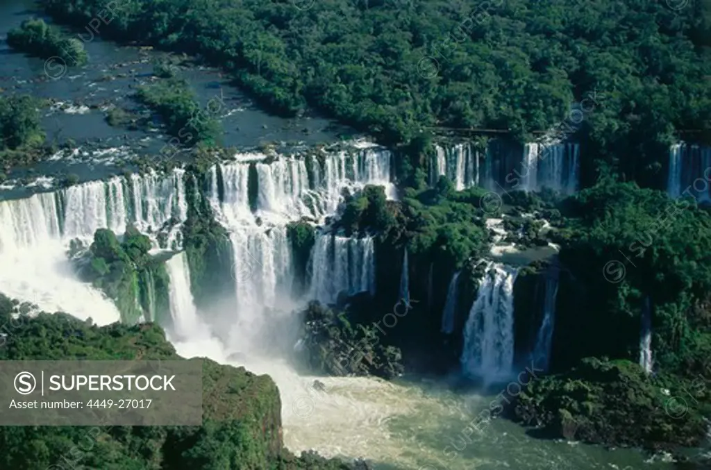 Aerial view of Iguassu falls, borderland of Brazil and Argentina, South America