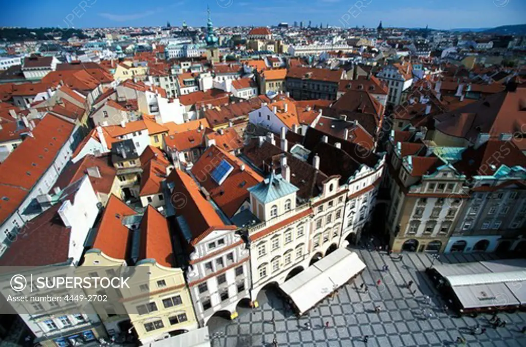 High angle view of Old Town Square, Prague, Czechia, Europe