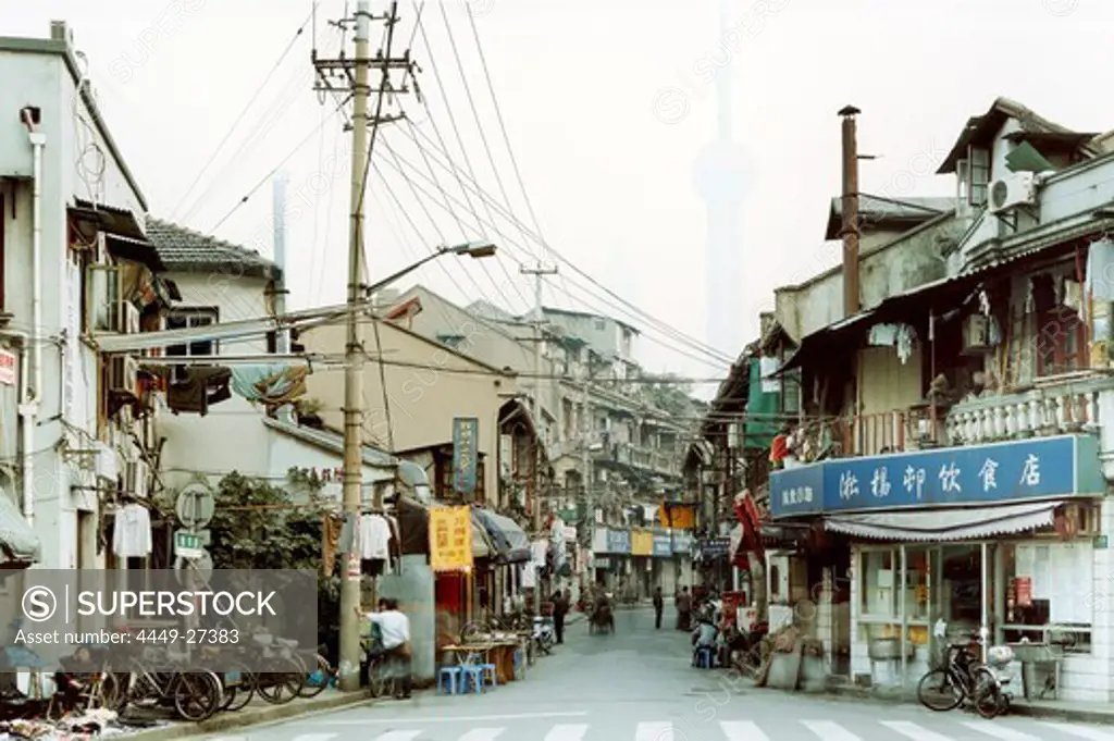 Alley with small shops and houses, Longtangs, Nanxun Lu, Shanghai, China