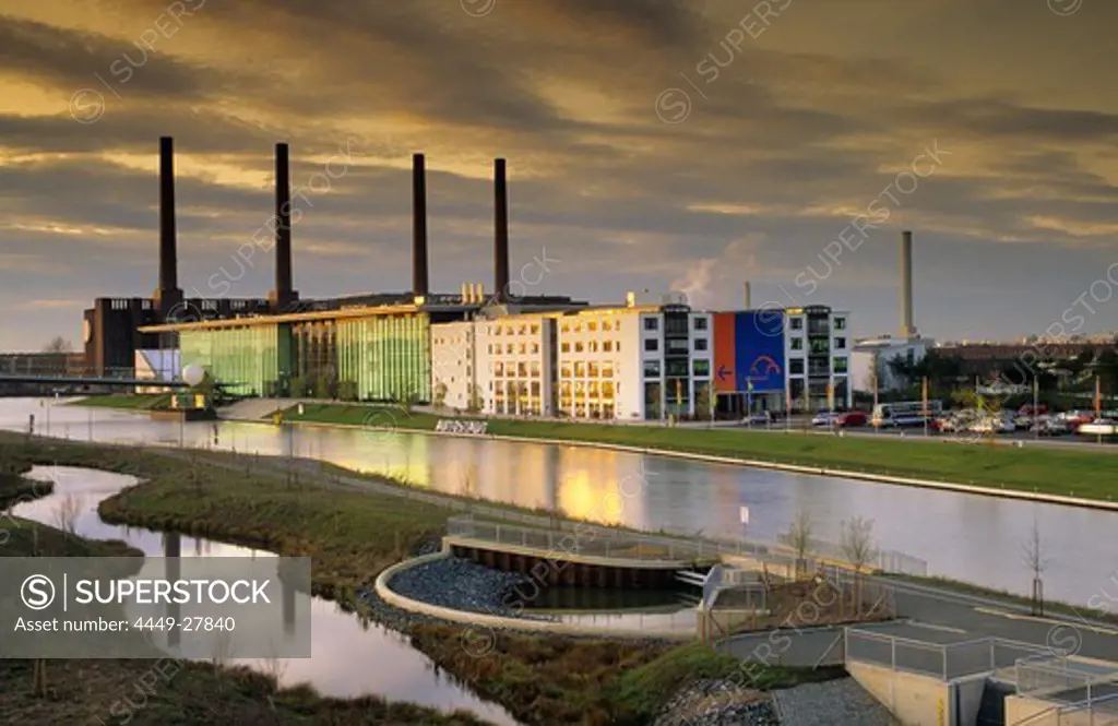 VW Autostadt in the evening, Wolfsburg, Lower Saxony, Germany