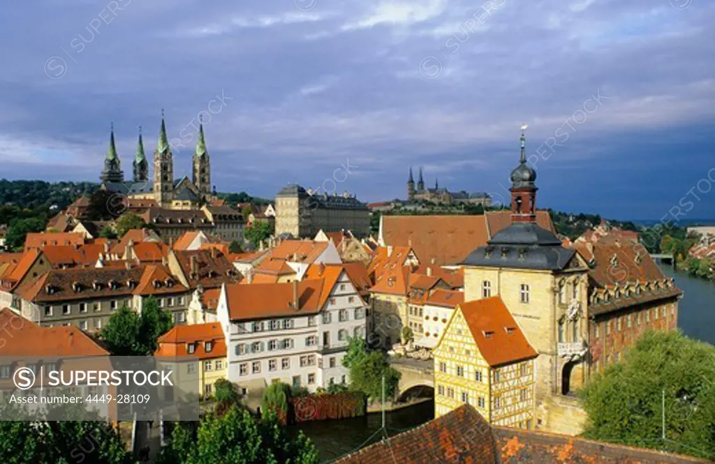 Europe, Germany, Bavaria, Bamberg, view over the city center with the Old Town Hall