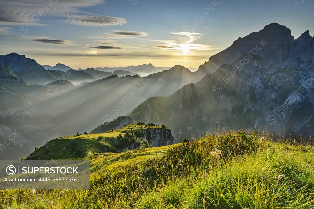 Morning mood over Bellunesian Dolomites with Monte Schiara, Schiara, Bellunesian Dolomites National Park, Dolomites, UNESCO World Heritage Dolomites, Veneto, Italy