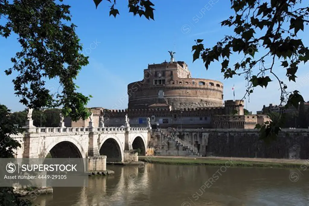 View along Ponte Sant'Angelo to Castel Sant'Angelo, Rome, Italy