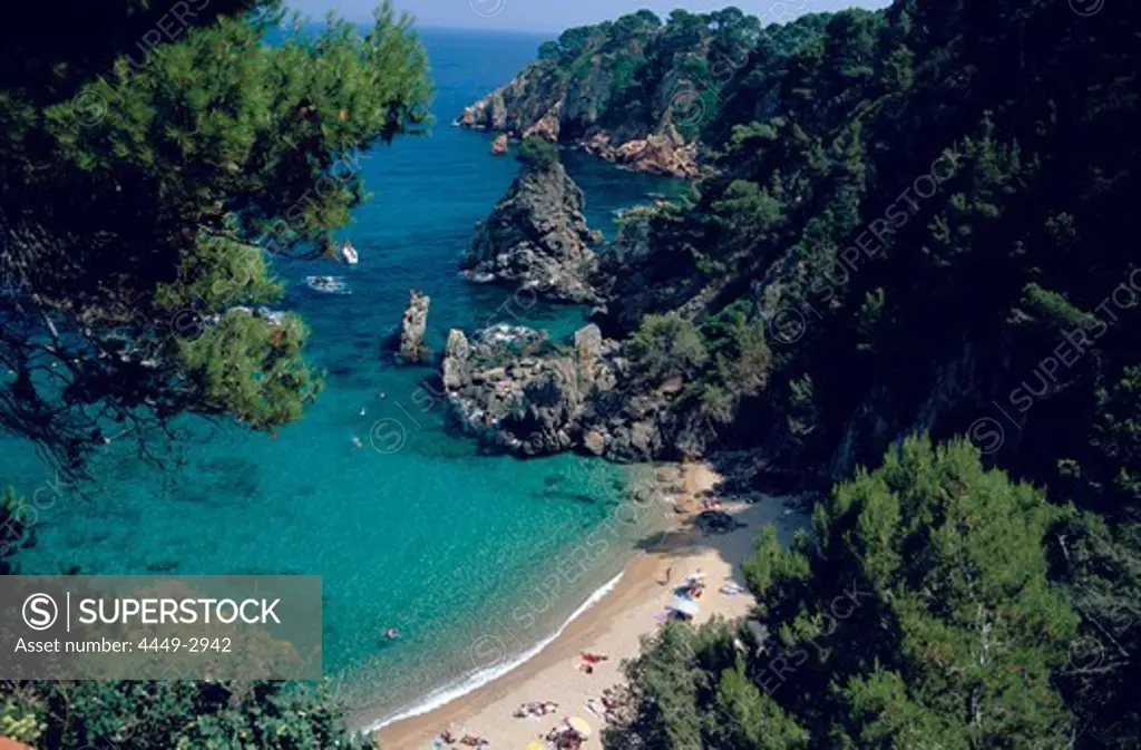 Coastal landscape and beach at Platja del Golfet, Calella de Palafrugell, Costa Brava, Catalonia, Spain