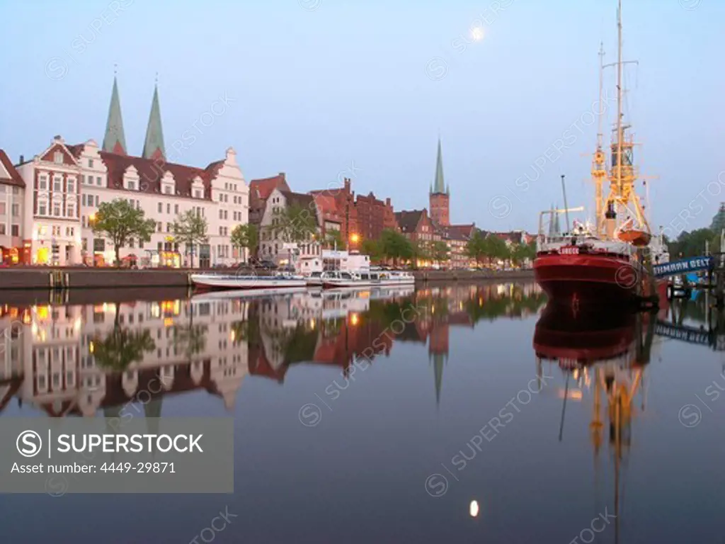 Old Harbour and River Trave, Hanseatic City of Luebeck, Schleswig Holstein, Germany