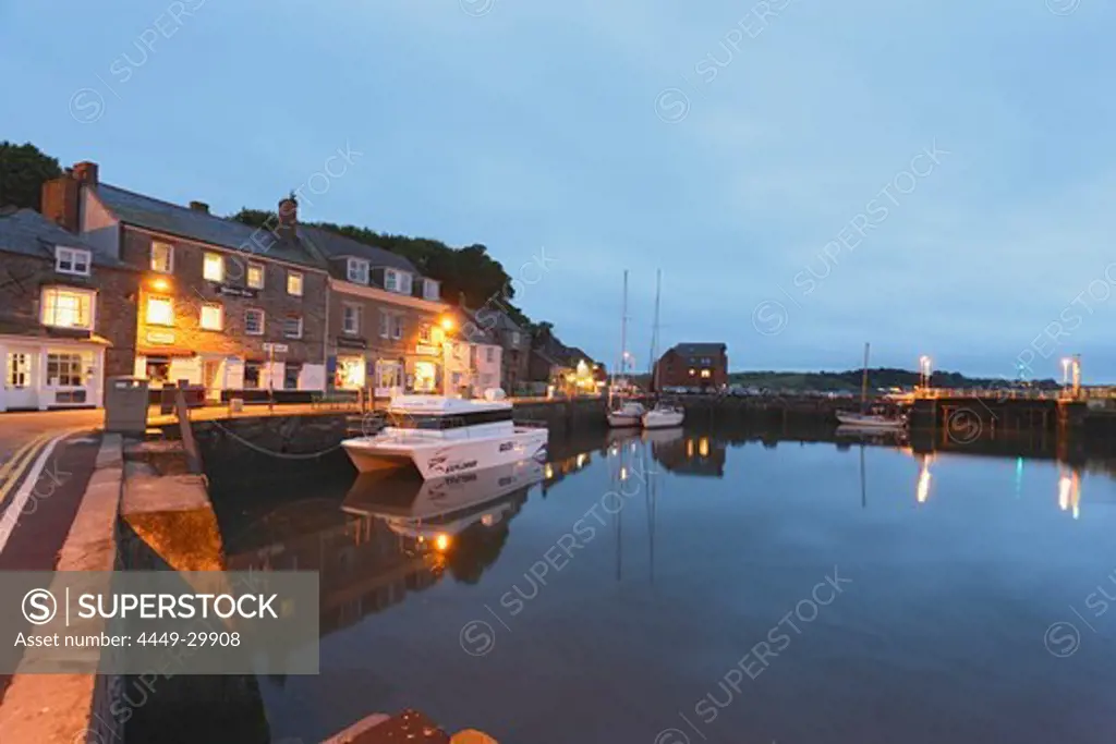 View over harbor and village in the evening, Padstow, Cornwall, England, United Kingdom