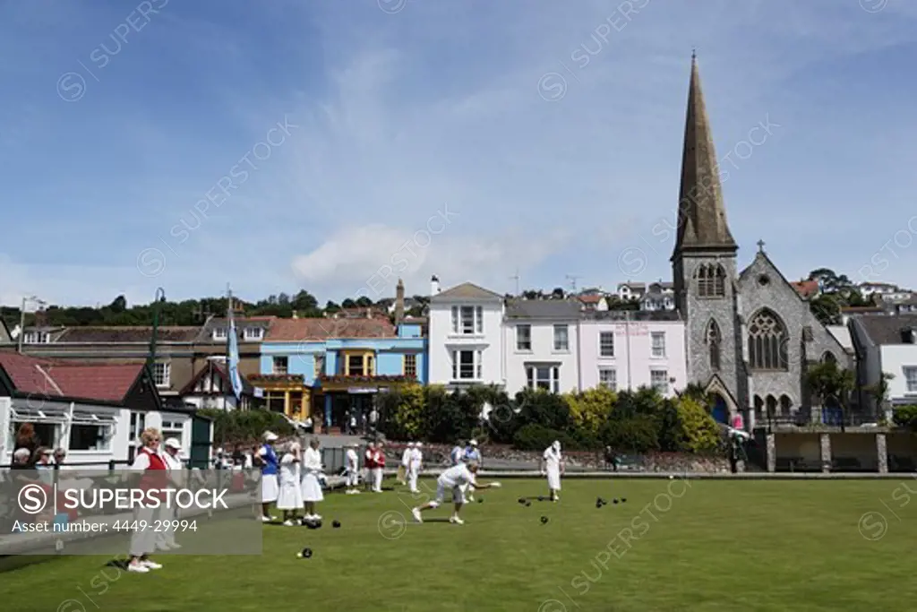 People bowling, Dawlish, Devon, England, United Kingdom