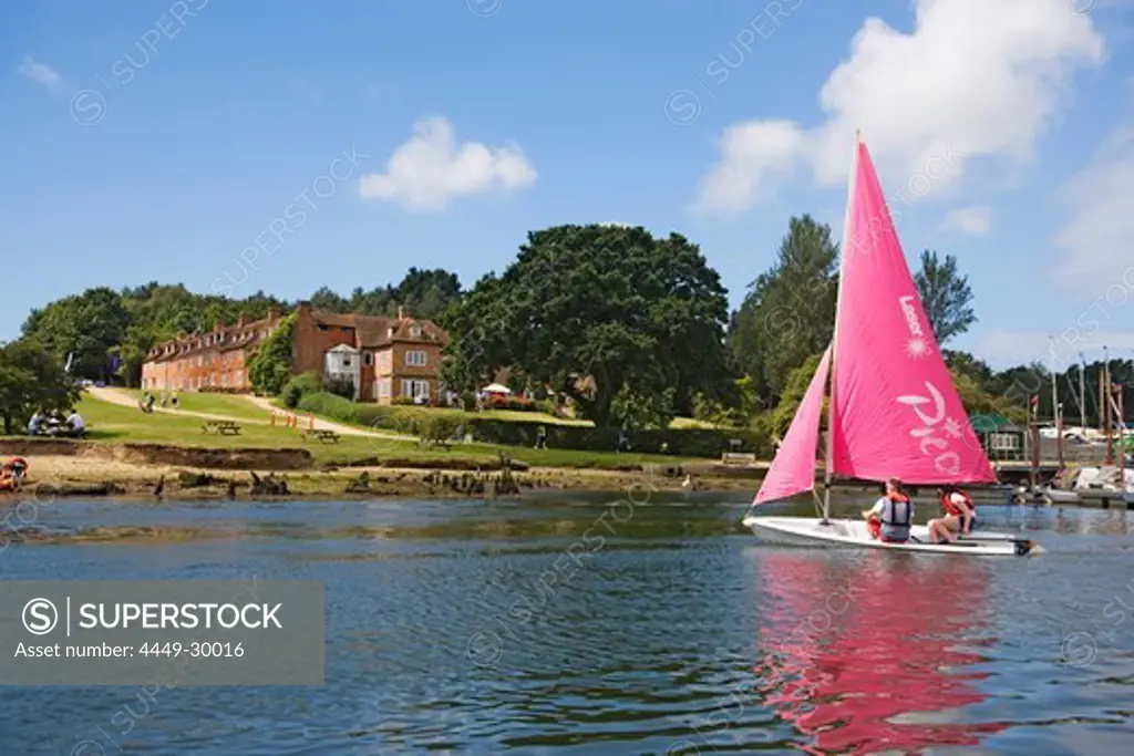Sailing boat on Beaulieu River, Bucklers Hard, Hampshire, England, United Kingdom