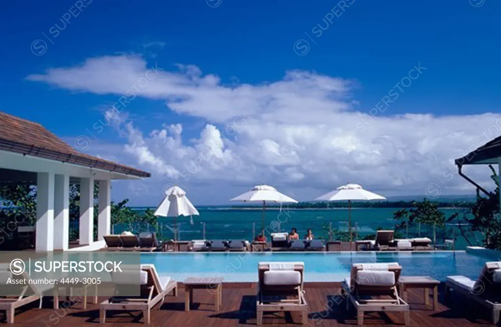 Pool with sun loungers at Casa Colonial Beach and Spa, Playa Dorada, Puerto Plata, Dominican Republic, Caribbean