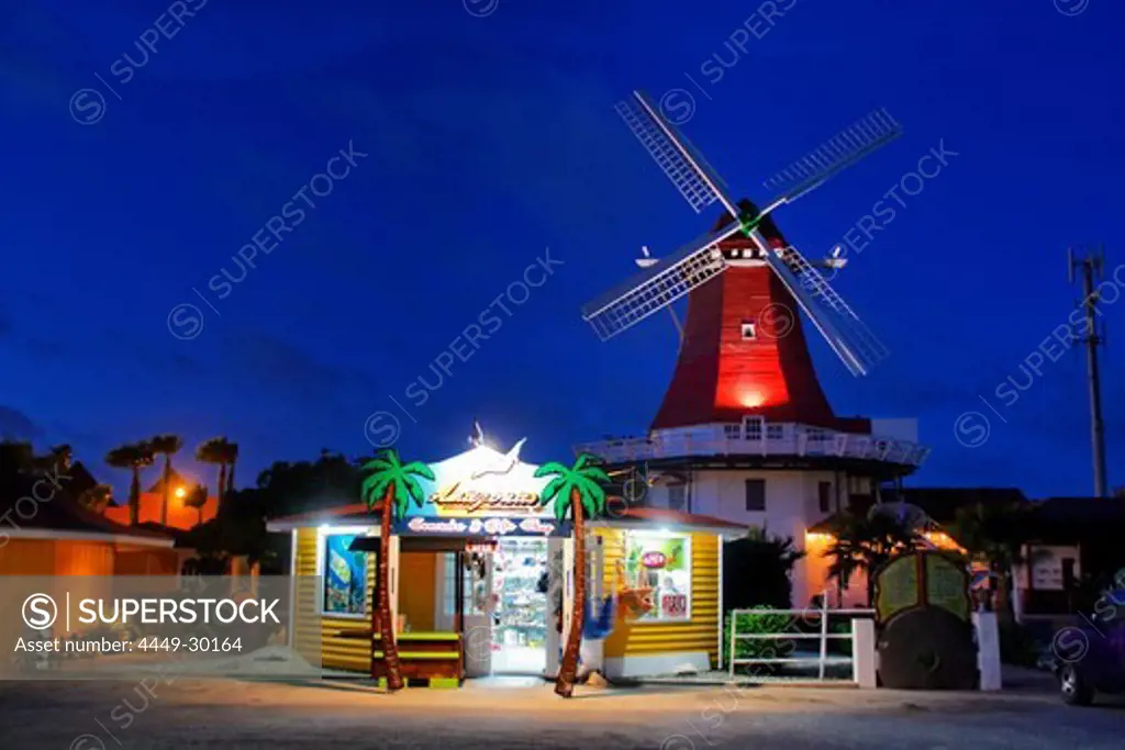 West Indies, Aruba, The Mill, dutch wind mill, De Olde Molen at twilight