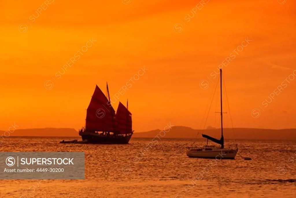 West Indies, Bonaire, sunset, sailing boat, sunset