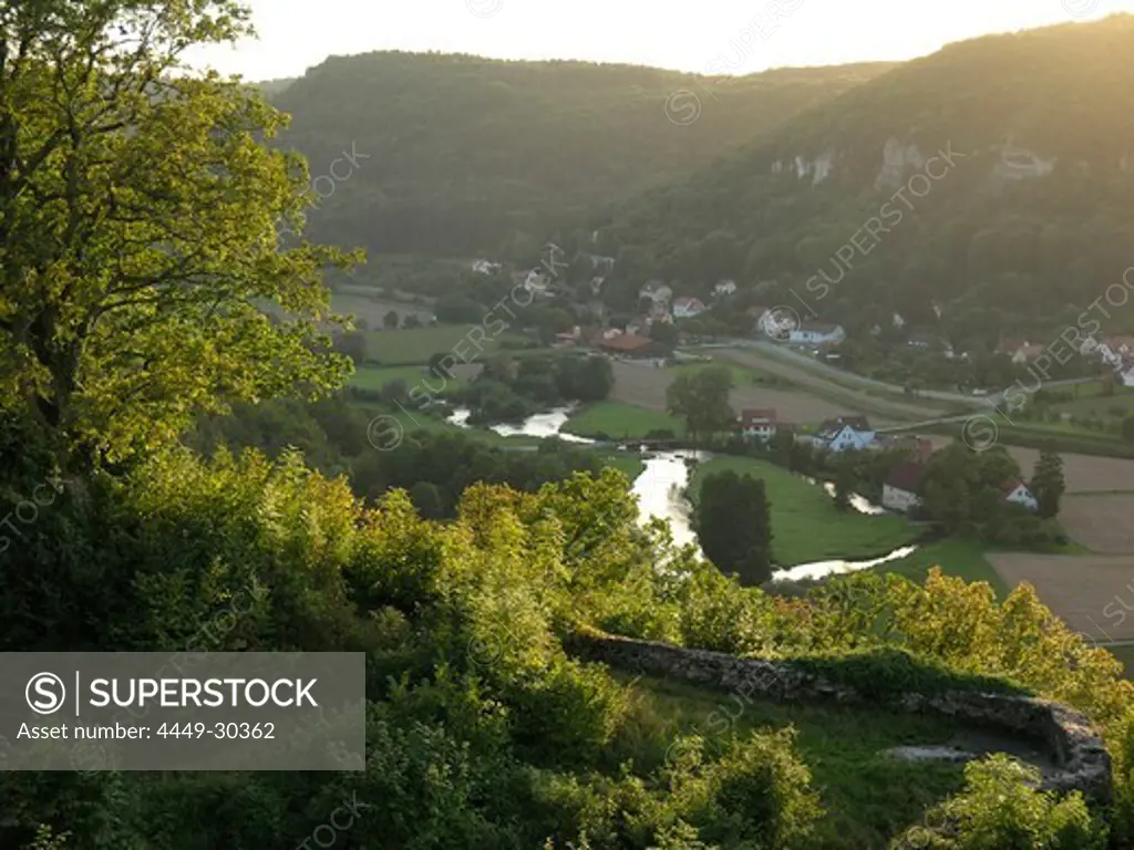 View at the Wiesent Valley at sunset, Franconia, Bavaria, Germany