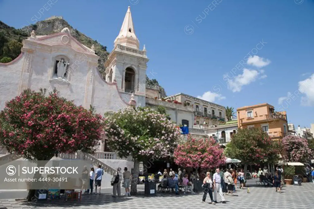 Piazza IV Aprile and Chiesa di San Giuseppe Church, Taormina, Sicily, Italy