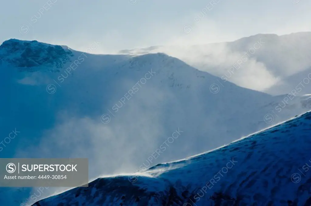 Mountain ridges in blizzard, Grundarfjoedour, Iceland