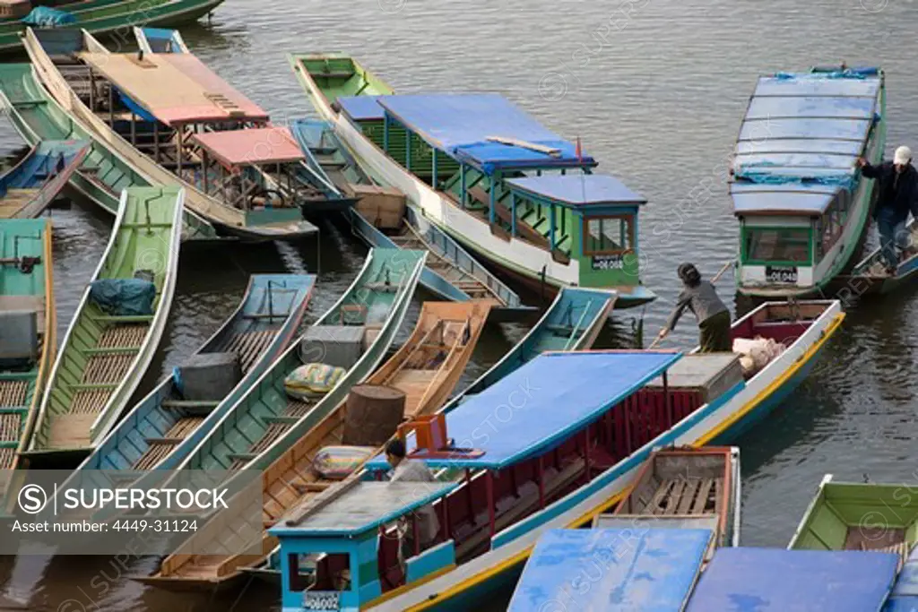 Colourful boats on the river Nam Ou, Luang Prabang province, Laos