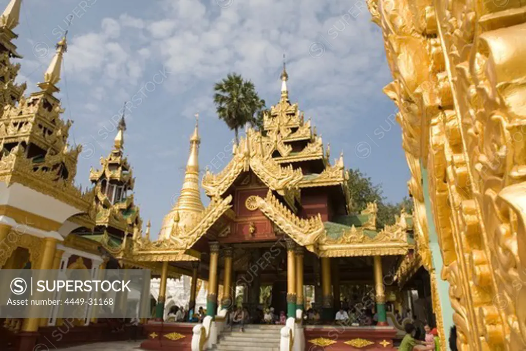 Prayer hall in the Shwedagon Pagoda at Yangon, Rangoon, Myanmar, Burma