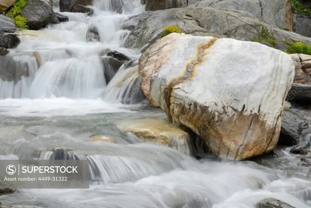 stream with marble rock, valley Pfossental, Texelgruppe range, Oetztal range, South Tyrol, Italy