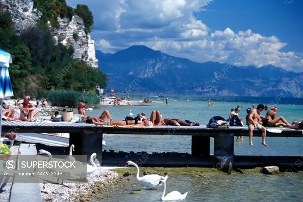 Pebbled beach, Sirmione, Lake Garda, Trentino, Italy