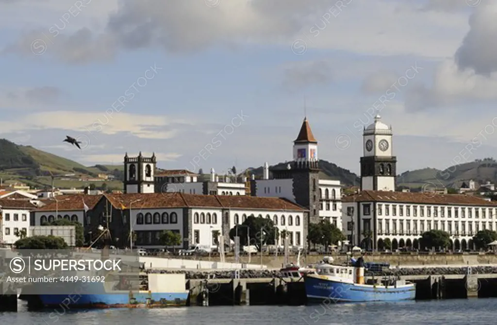 View of the harbour promenade, Ponta Delgada, Sao Miguel, Azores, Portugal