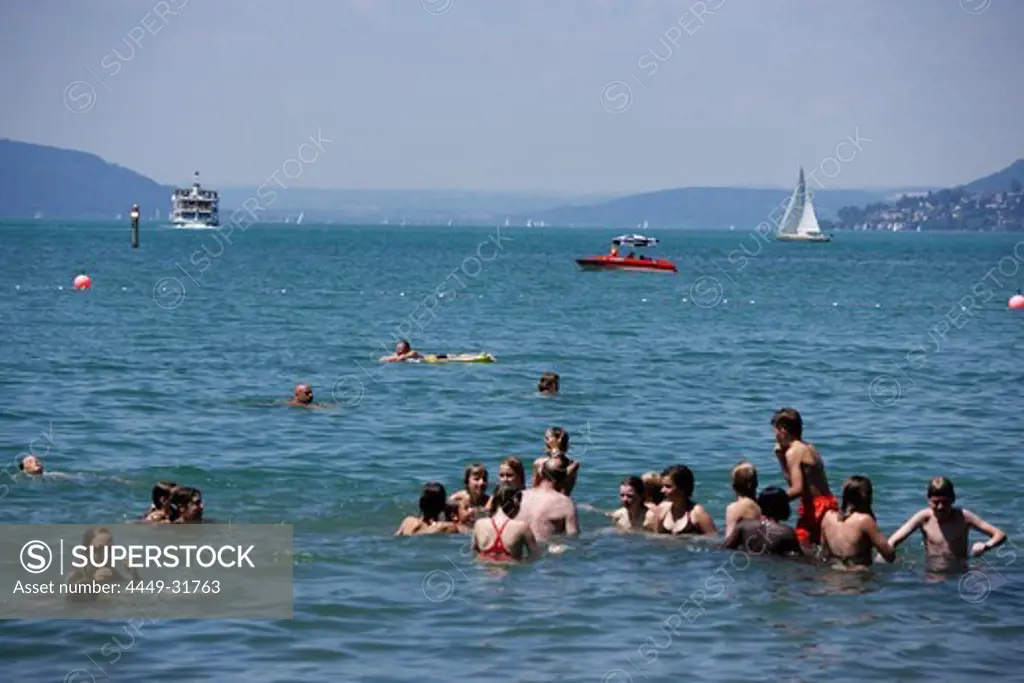 People bathing in lake Constance, Uhldingen-Muhlhofen, Baden-Wurttemberg, Germany