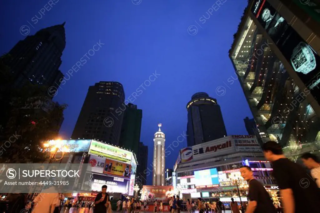 Evening athmosphere of the pedestrian zone in Chongqing City Center, China, Asia