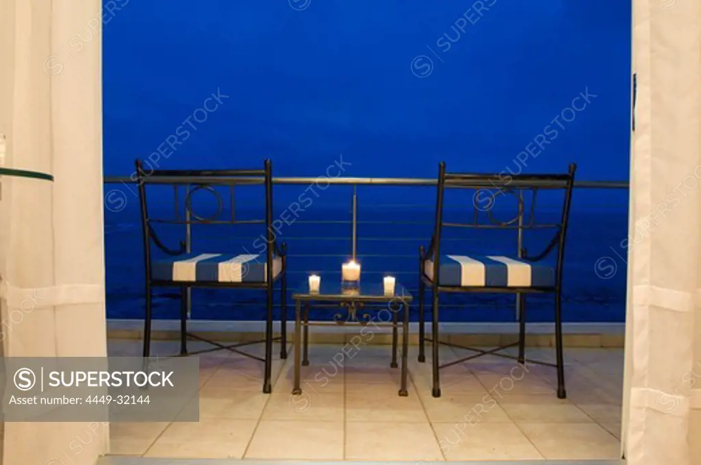 Balcony with sea view in the evening, The Twelve Apostles Hotel, Cape Town, South Africa, Africa