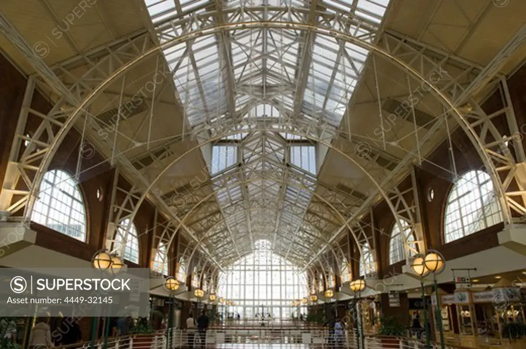 View at the arched roof of the V&A Waterfront Shopping Mall, Cape Town, South Africa, Africa