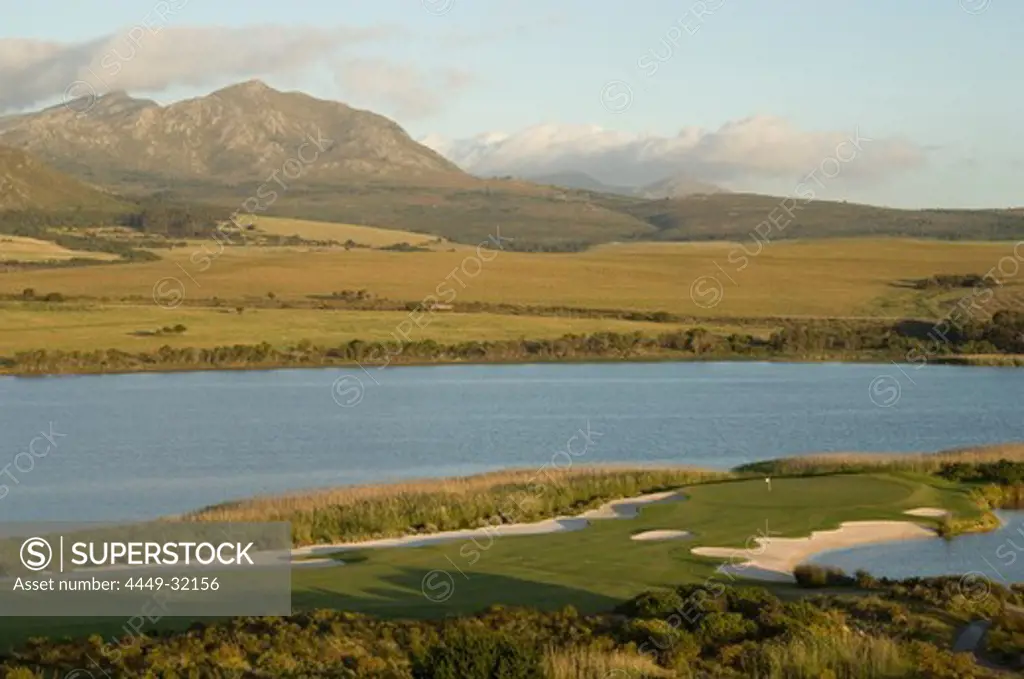 View over the deserted golf course of the Arabella Western Cape Hotel & Spa, Hermanus, Western Cape, South Africa, Africa