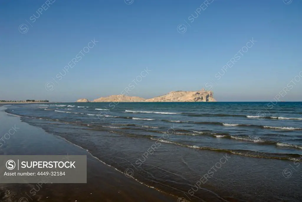 View at the ocean and the Daymaniyat Islands on the horizon, Ras Al Sawadi, Oman, Asia
