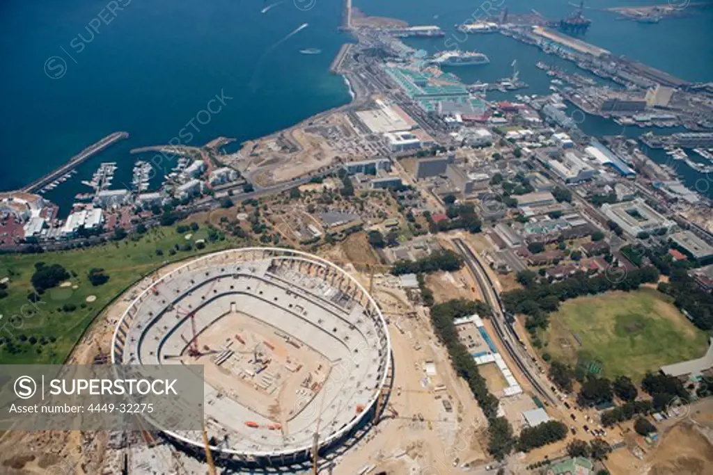 Aerial photo of the stadium construction for FIFA 2010 Football World Cup, Status December 2008, Cape Town, Western Cape, South Africa