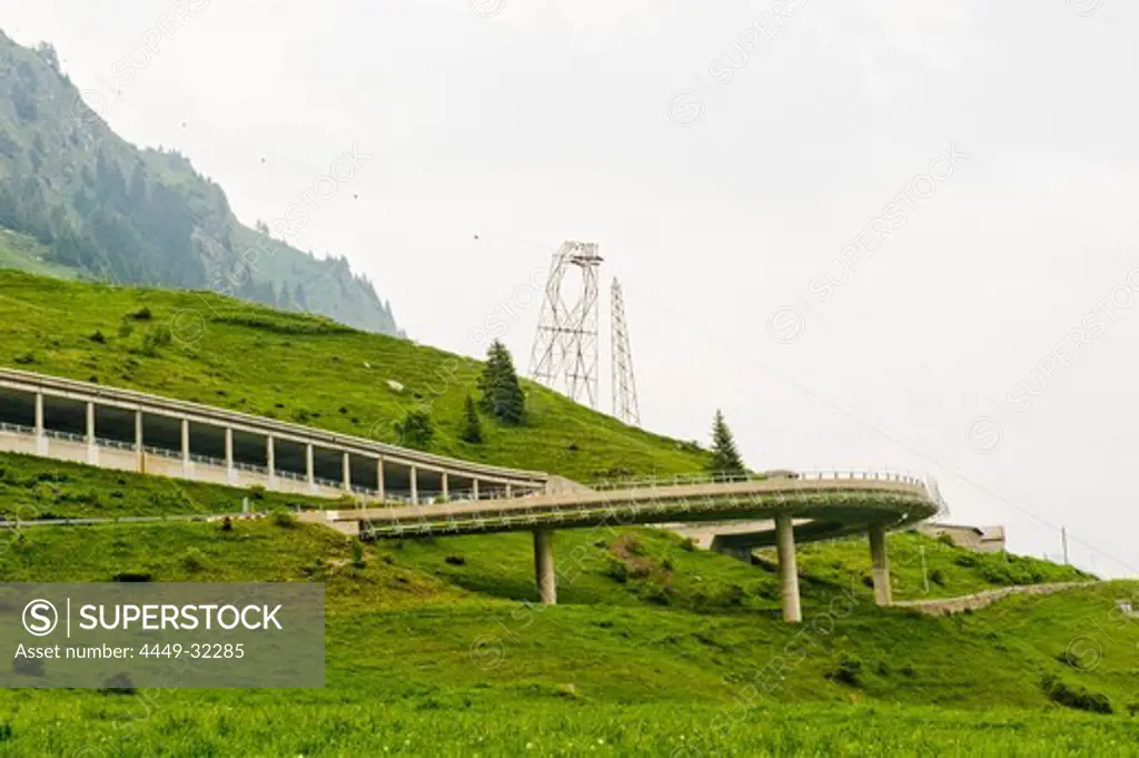 Mountain landscape with mountain pass, St. Gotthard, Switzerland