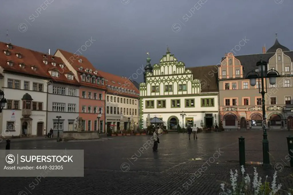Market square with Cranach house, Weimar, Thuringia, Germany