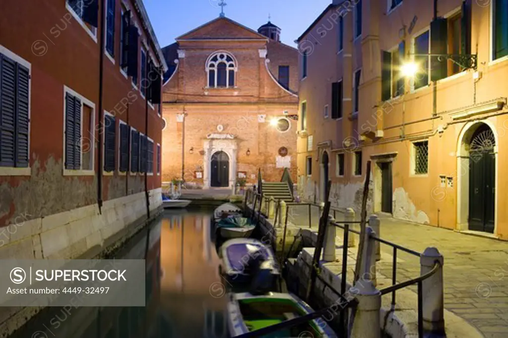 Houses and church along a narrow canal, Fondamenta Ospedaleto, Venice, Italy, Europe