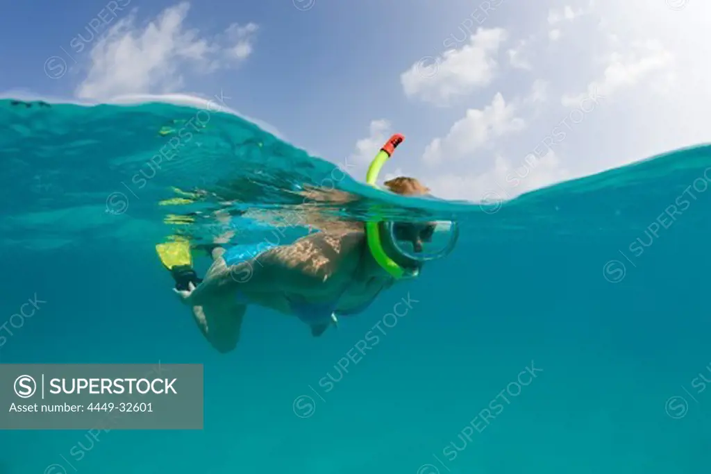 Snorkeling in turquoise Lagoon, Marshall Islands, Bikini Atoll, Micronesia, Pacific Ocean