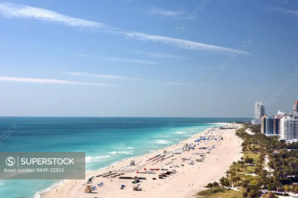 View at the beach in the sunlight, South Beach, Miami Beach, Florida, USA