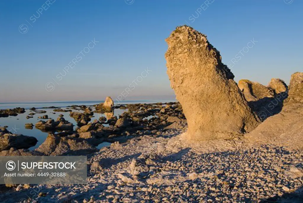 Limestone columns, Raukar, near Lauter, North West Coast, Faro, Gotland, Sweden, Scandinavia, Europe