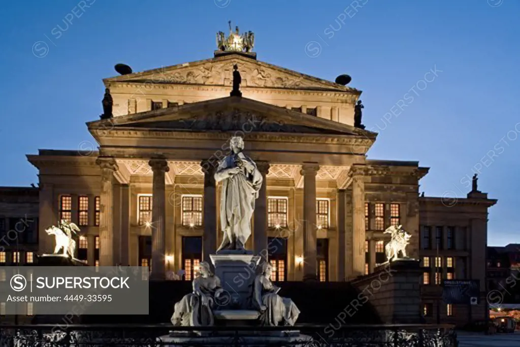 Konzerthaus built by Karl Friedrich Schinkel, Statue Friedrich Schiller. Berlin, Germany